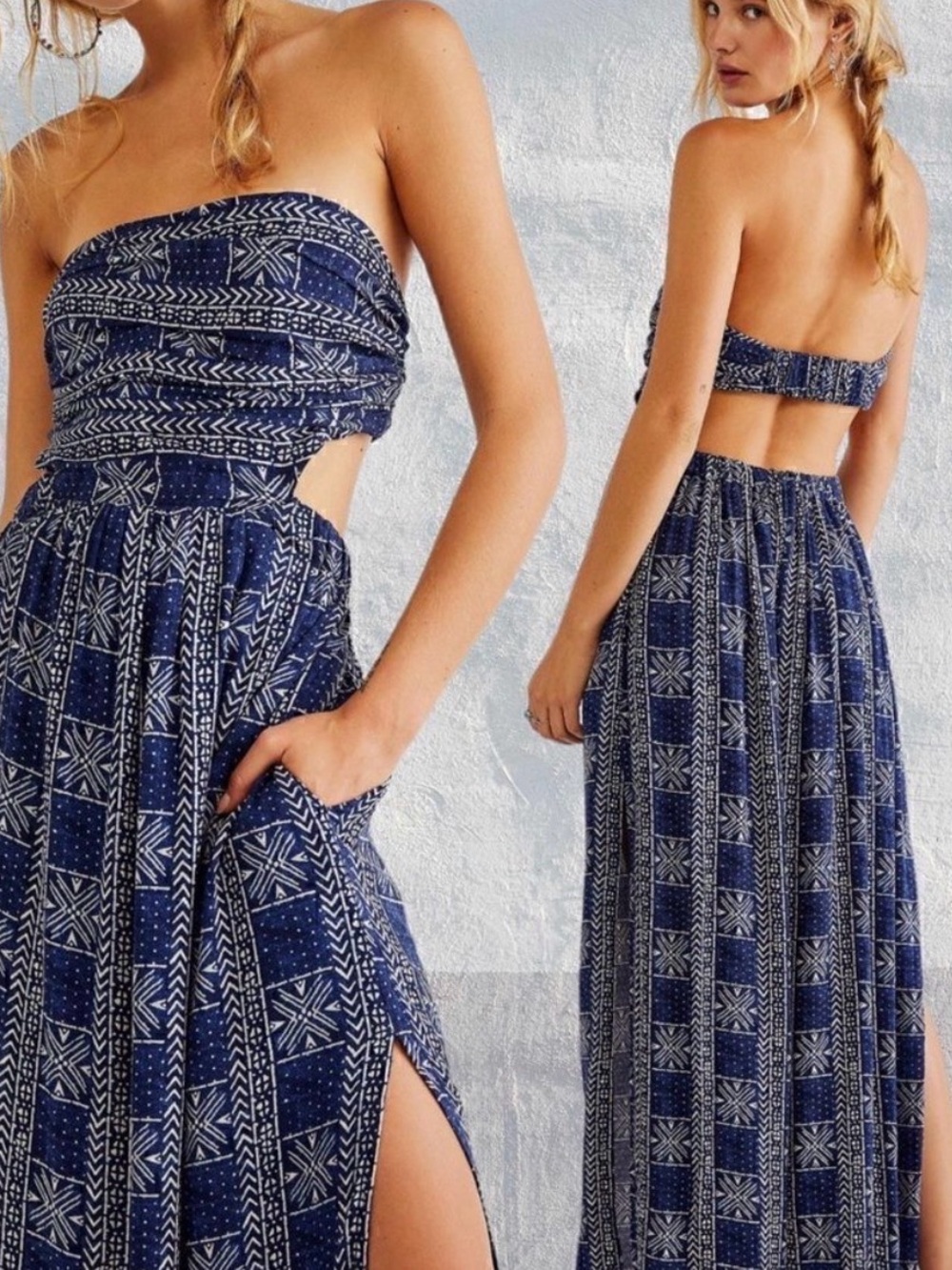 Free People Peyton Maxi Dress Navy Club Combo